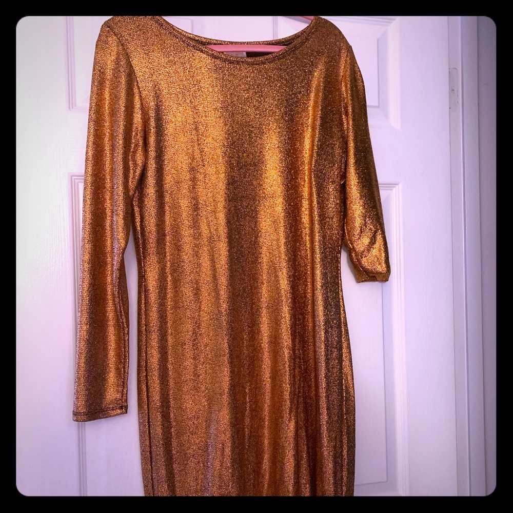 Metallic, body con, knee length dress